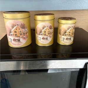 Set of Three Vintage Currier & Ives Nesting Tins